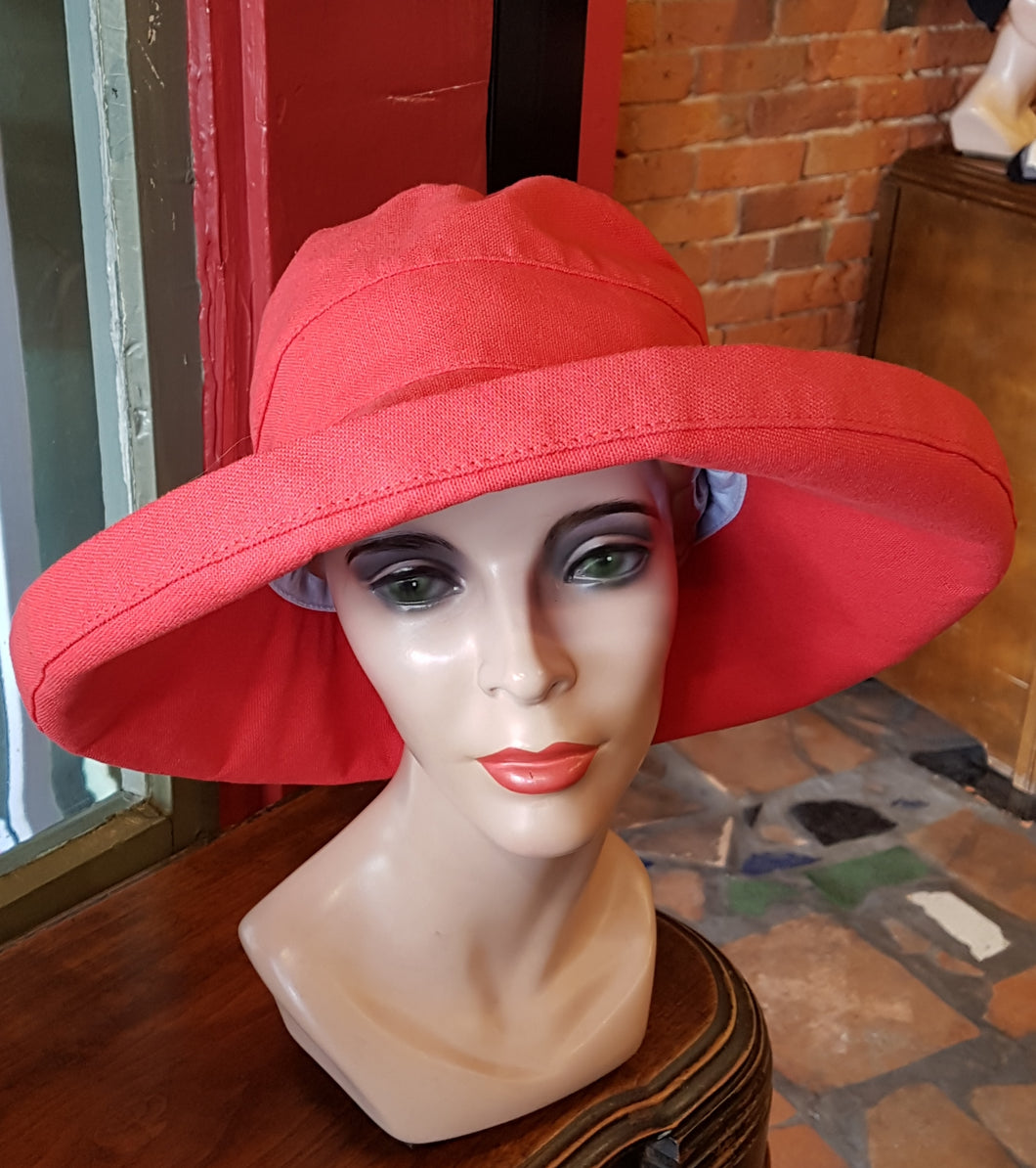 100% Cotton Canvas Sunhat, CORAL RED