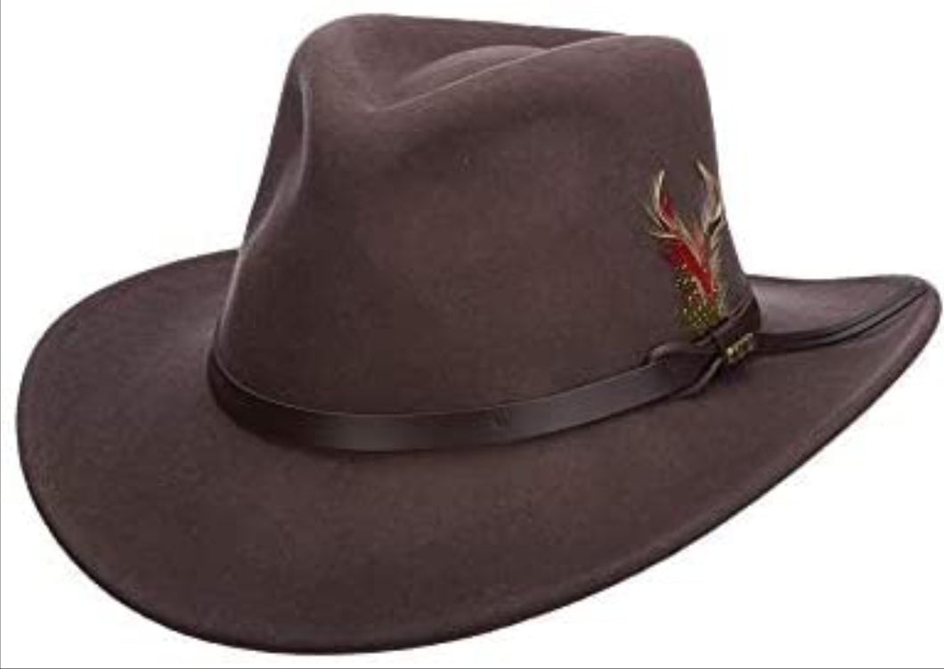 100% Wool Outback style Fedora, KHAKI
